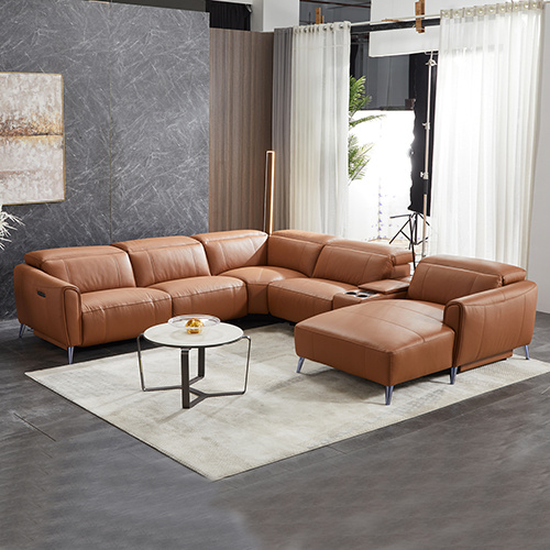 London Sofa Leather With Right Chaise Brown