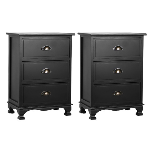 Artiss 2x Bedside Table 3 Drawers Vintage - THYME Black