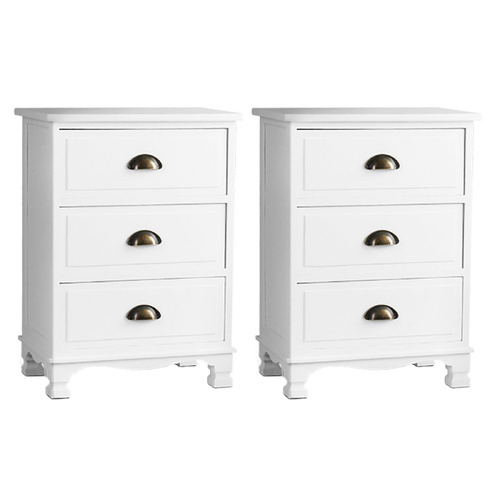 Artiss 2x Bedside Table 3 Drawers Vintage - THYME White