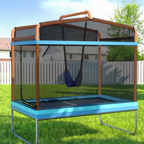 Everfit 6FT Trampoline Kids Rectangle Trampoline w/ Swing Enclosure Safety Net Orange