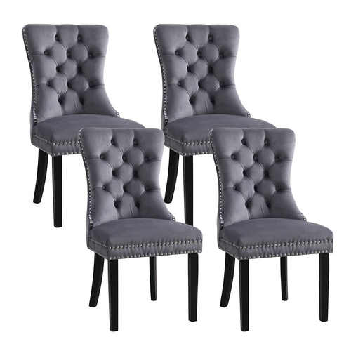 1 Set of 4 Artiss Dining Chairs Grey Velvet