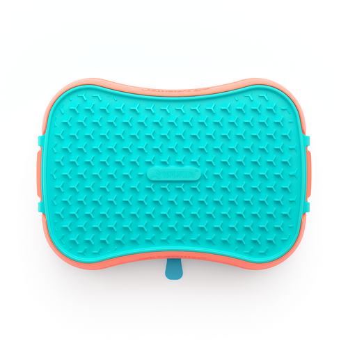 4-in-1 Slow Feeder Dog Bowl - Warm Ocean Red Bowl with Teal Lickmat