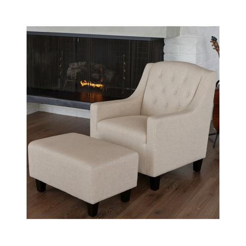 Canberra Fabric Armchair & Ottoman in Begie  Linen