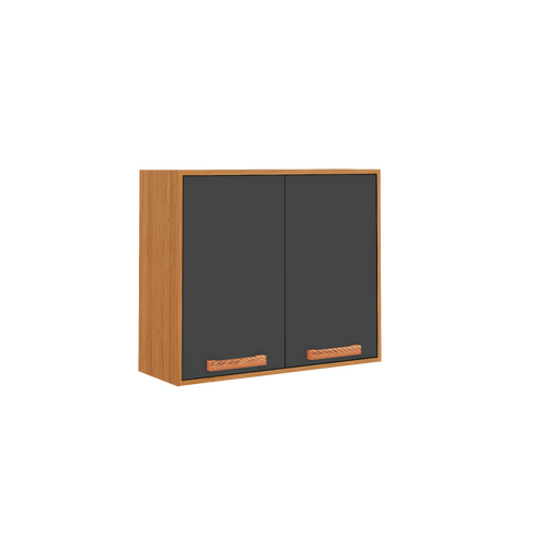 Flat Pack DIY Wooden Kitchen Wall Cabinet with 2 Doors + 2 Shelves in Graphite and Cinnamon Finish - Napoles