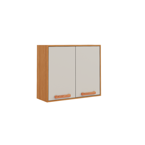 Flat Pack DIY Wooden Kitchen Wall Cabinet with 2 Doors + 2 Shelves in White and Cinnamon Finish - Napoles