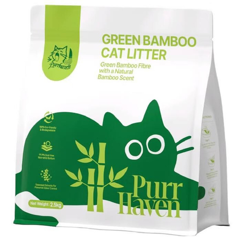 Purr Haven Green Bamboo Cat Litter | 1 Carton | 6 Packs Per Carton | 2.5kg Per Pack