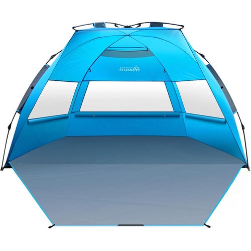 OutdoorMaster Pop Up 3-4 Person Beach Tent X-Large - Easy Setup, Portable Beach Shade Canopy Folding Sun Shelter with UPF 50+ UV Protection Removable 