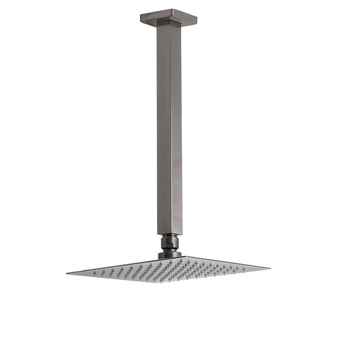 Gun Metal Square 8" Rainfall Shower Head 300mm Ceiling Dropper Arm Bath Set WELS