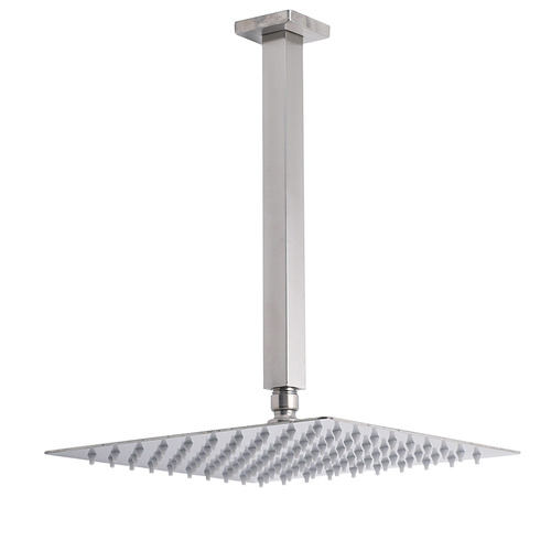 Brushed Nickel Square 12" Rain Shower Head 300mm Brass Ceiling Dropper Arm Set