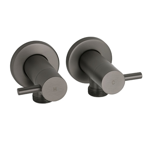 Gun Metal Grey Washing Machine 1/4 Turn Hot Cold Water Mixer Tap Set Watermark