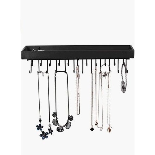 Wall Mount Hanging Jewellery Organiser Holder with 23 Hooks (Black)