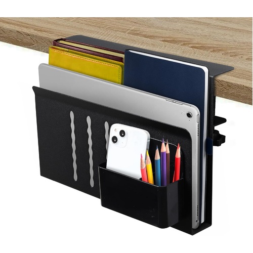 Under Desk Side Laptop Holder Storage with No Drill Cable Management Tray and Pen Storage for Office and Home