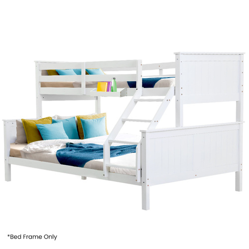 Kingston Slumber Triple Wooden Single Over Double Bunk Bed Frame for Kids, Convertible Design, White