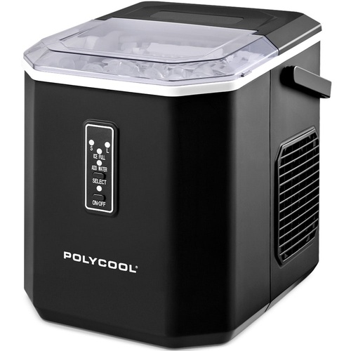 POLYCOOL Portable Ice Maker Machine, Automatic, 12kg/day,  Auto Clean, with Scoop and Removable Basket, Black