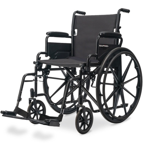 EQUIPMED 24 Inch Folding Wheelchair with Park Brakes, 136kg Capacity, 51cm Wide Seat, Black