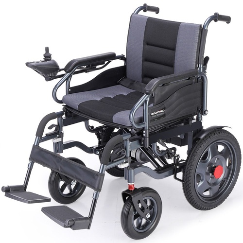Equipmed Electric Folding Wheelchair, Wide Bariatric Chair Seat, Comfortable for S-XL, Long Range, Lithium Battery, Black/Grey