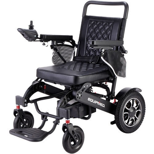 EQUIPMED Electric Folding Wheelchair, Long Range, Airline Approved, Aluminium Frame, Lithium Battery, Black