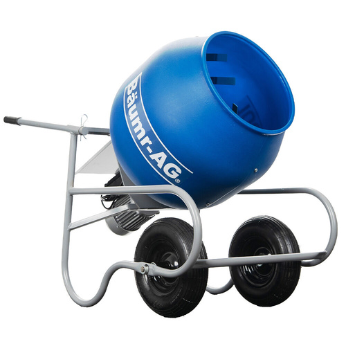 BAUMR-AG 100L Portable Poly Drum Cement Concrete Mixer, Ultra-Light 36kg, 16 Inch Tyres, Electric Direct Drive Motor
