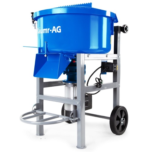 BAUMR-AG 120L Forced Action Pan Mixer, 1500W Electric Direct Drive Motor, Heavy-Duty Frame, for Mortar Screed Resin Cement, 10 Inch Solid Rubber Wheel
