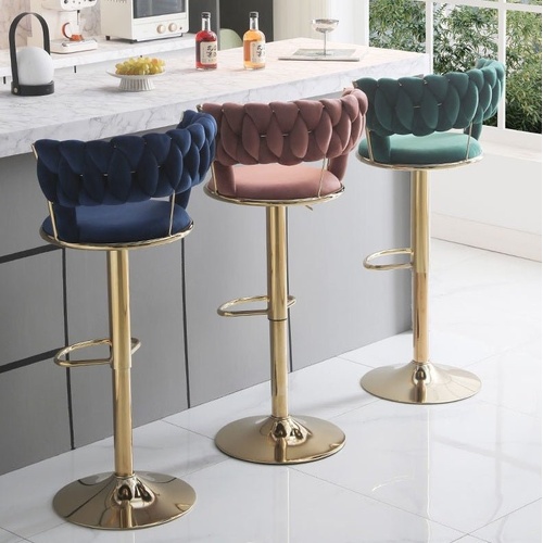SERENITà Red Bean Brown Velvet Seat Kitchen Breakfast Bar Stools Counter Height Barstools with Back Cushioned Chairs for Home Bar x2