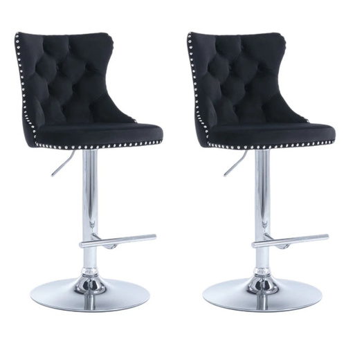 SERENITà Black Velvet Bar Stools Adjustable Swivel Counter Height Chairs with Tufted Back and Nailhead Trim for Kitchen Island Pub Restaurant (2Pcs, C