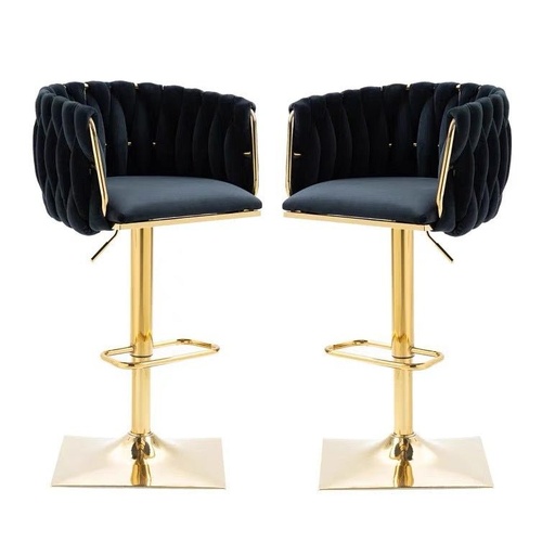 SERENITà Modern Velvet Breakfast Bar Stools Swivel Barstools Adjustable Counter Stools with Backrest Set of 2 Black