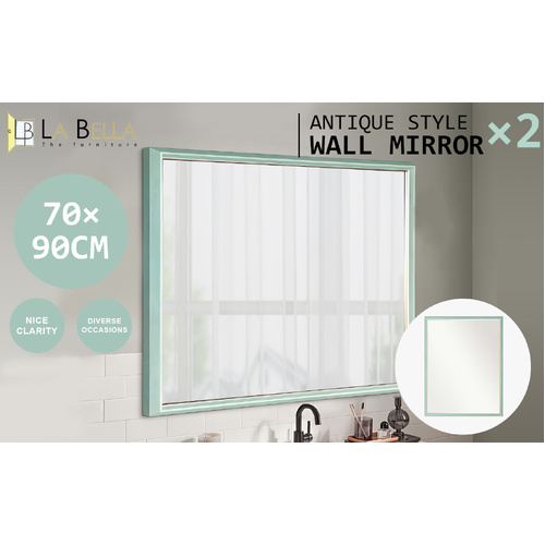 2 Set Wall Mirror Rectangular Frame Bathroom 70x90cm Turquoise