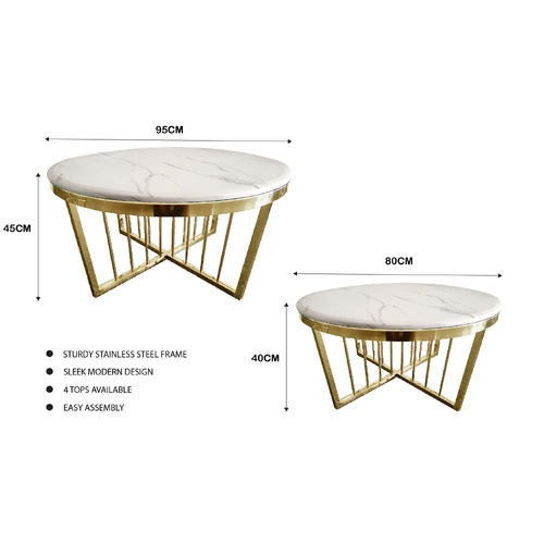 Salina Coffee Table 80cm Gold Base - White Marble