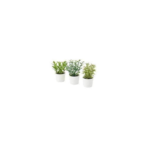 3 Pack of Artificial Herb Potted Plants in White Plastic 5cm Pot Interior Decoration