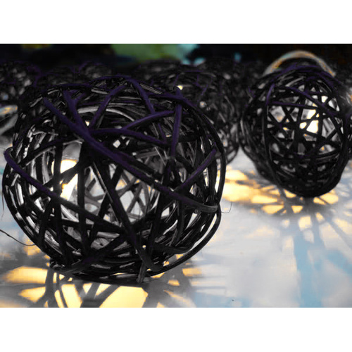 1 Set of Black 5cm Rattan Cane 20 Ball Battery Powered 3m String Lights Christmas Gift Home Wedding Party Bedroom Decoration Table Centrepiece