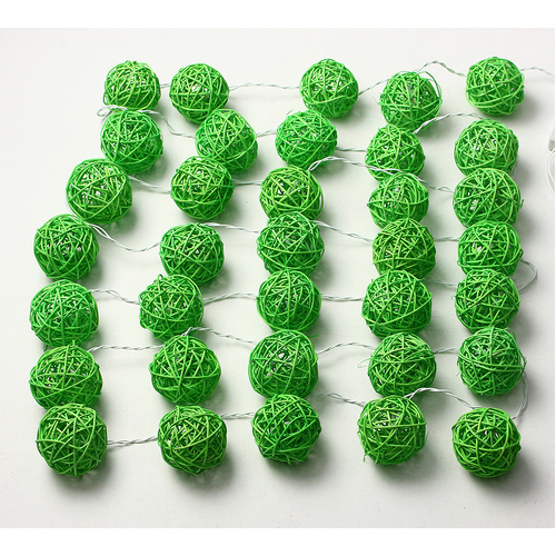 1 Set of Green 5cm Rattan Cane 20 Ball Battery Powered 3m String Lights Christmas Gift Home Wedding Party Bedroom Decoration Table Centrepiece