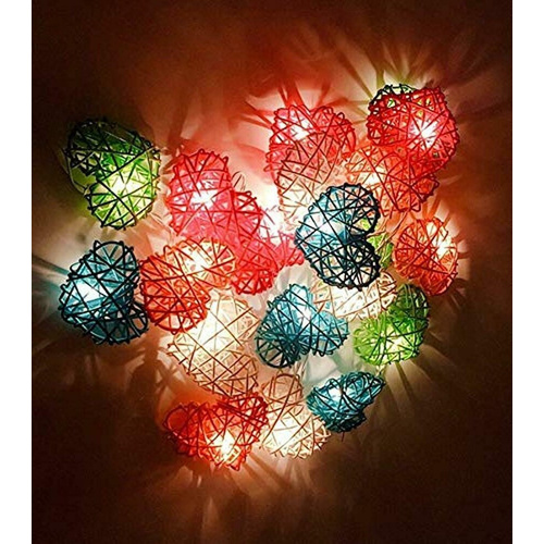 20 Rainbow 3D Hollowed Rattan Heart-Shaped 3M String Fairy Lights, Battery (AA) Indoor & Outdoor Decorations Birthday Kids Celebration PartyRoom Table