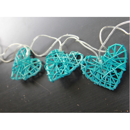 20 Turquoise Blue 3D Hollowed Rattan Heart-Shaped 3M String Fairy Lights, Battery (AA) Indoor & Outdoor Decorations Birthday Kids Celebration PartyRoo