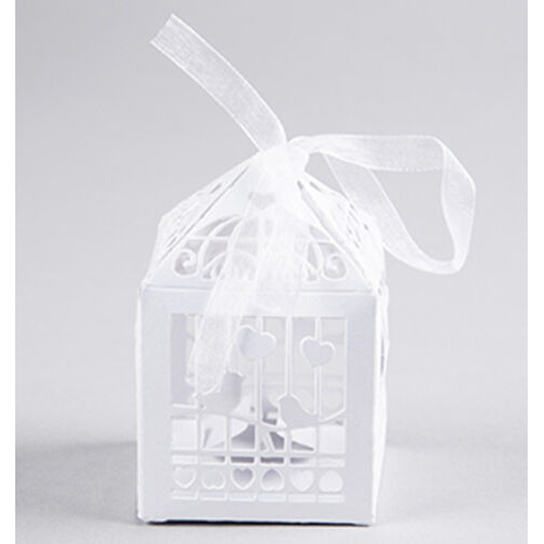 White Dove Bird Heart Wedding Bomboniere Favor Lolly Gift Card Box - 10 Pack
