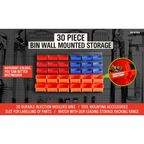 30 Bins Tool Storage Wall Mounted Organiser Parts Garage Workshop Box Heavy Duty