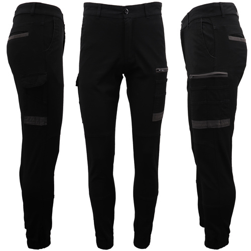 Men's Cargo Cotton Drill Work Pants UPF 50+ 13 Pockets Tradies Workwear Trousers, Black, 28