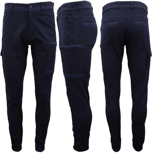 Men's Cargo Cotton Drill Work Pants UPF 50+ 13 Pockets Tradies Workwear Trousers, Navy, 36