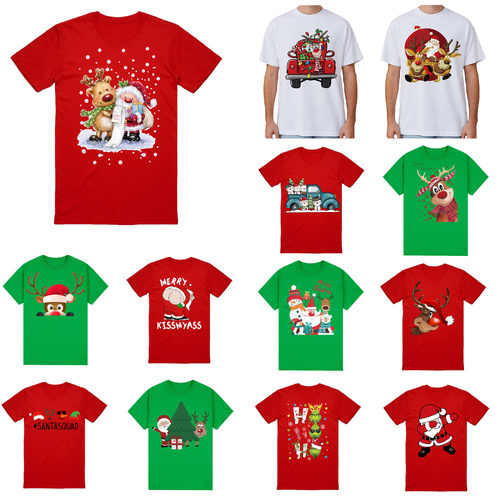 100% Cotton Christmas T-shirt Adult Unisex Tee Tops Funny Santa Party Custume, Santa with Tree (White), 3XL