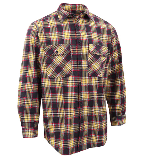 Men's 100% Cotton Flannelette Shirt Long Sleeve Plaid Check Flannel w Pockets, Golden Horizon Plaid, L