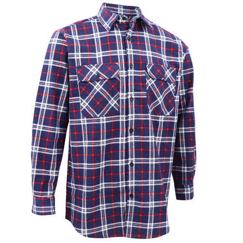 Men's 100% Cotton Flannelette Shirt Long Sleeve Plaid Check Flannel w Pockets, Patriot Navy Plaid, 2XL
