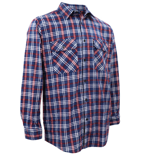 Men's 100% Cotton Flannelette Shirt Long Sleeve Plaid Check Flannel w Pockets, Patriot Blue Plaid, 2XL