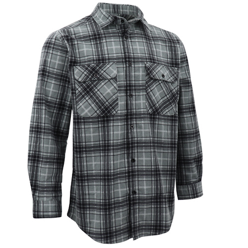 Men's 100% Cotton Flannelette Shirt Long Sleeve Plaid Check Flannel w Pockets, Granite Gray Plaid, 2XL