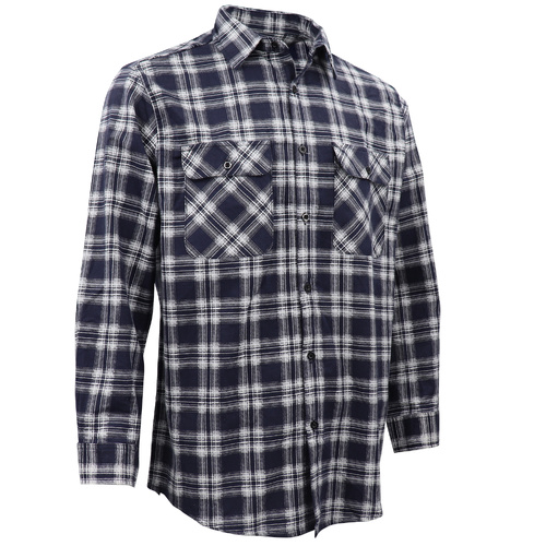 Men's 100% Cotton Flannelette Shirt Long Sleeve Plaid Check Flannel w Pockets, Midnight Navy Plaid, 2XL