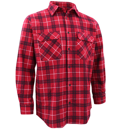 Men's 100% Cotton Flannelette Shirt Long Sleeve Plaid Check Flannel w Pockets, Scarlet Ember Plaid, 3XL