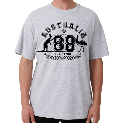 Adult Unisex 100% Cotton T Shirt Australia Kangaroo Emu Aussie Souvenir Tee Tops, Grey, M