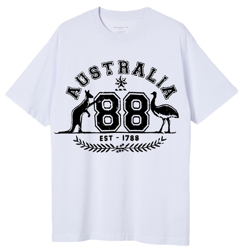 Adult Unisex 100% Cotton T Shirt Australia Kangaroo Emu Aussie Souvenir Tee Tops, White, 3XL
