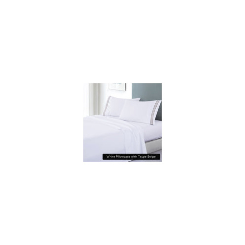 soft microfibre embroidered stripe sheet set king white sheet taupe stripe