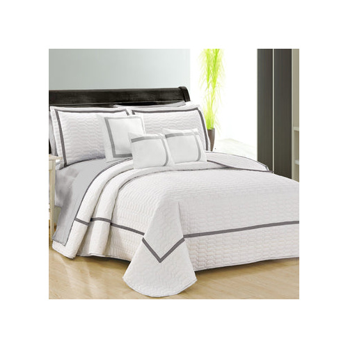 6 piece two tone embossed comforter set queen white