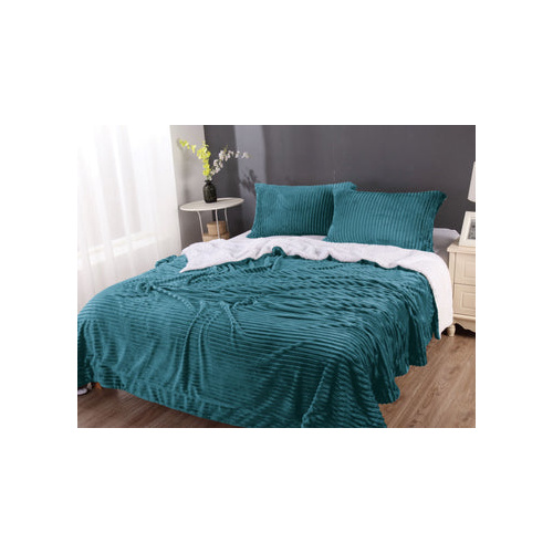 stripe flannel sherpa blanket king  teal