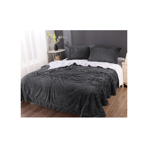 stripe flannel sherpa blanket queen charcoal